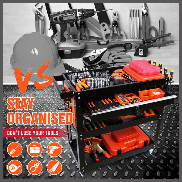 Other Tool Storage 3 Tier Drawer Tool Storage Trolley Workshop Cart Steel Chest W/T Pegboard Hooks