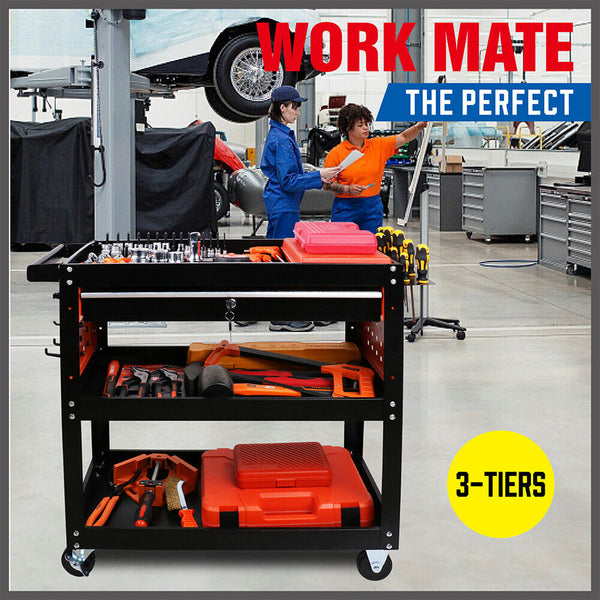 Other Tool Storage 3 Tier Drawer Tool Storage Trolley Workshop Cart Steel Chest W/T Pegboard Hooks