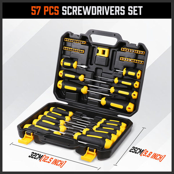 Screwdrivers & Nutdrivers 57 Piece Magnetic Screwdriver Set Slotted Phillips Bit Hex Pozidriv Torx Key