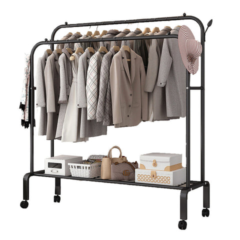 Garment Racks Double Clothes Rack Steel Garment Coat Hanger Stand Closet Shoes Storage Shelf