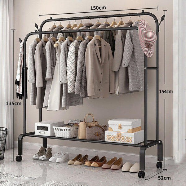 Garment Racks Double Clothes Rack Steel Garment Coat Hanger Stand Closet Shoes Storage Shelf