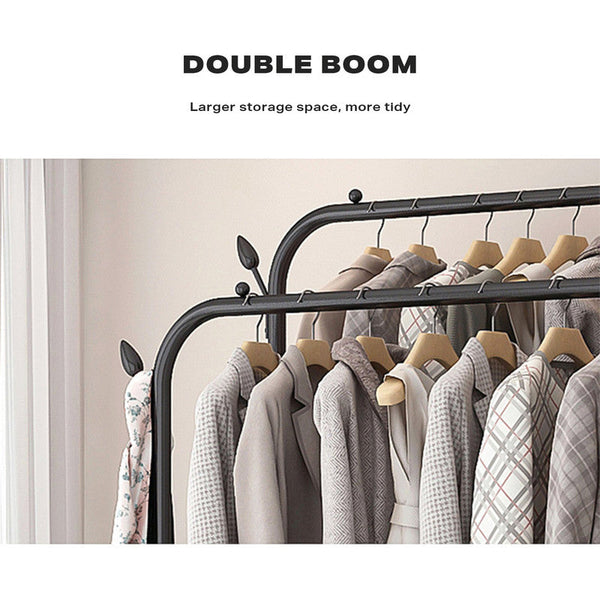 Garment Racks Double Clothes Rack Steel Garment Coat Hanger Stand Closet Shoes Storage Shelf