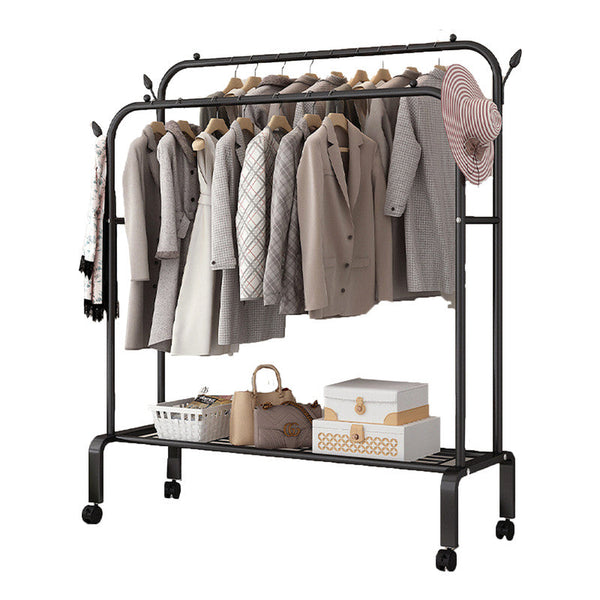 Garment Racks Double Clothes Rack Steel Garment Coat Hanger Stand Closet Shoes Storage Shelf