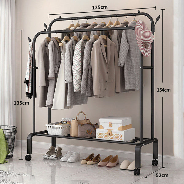 Garment Racks Double Clothes Rack Steel Garment Coat Hanger Stand Closet Shoes Storage Shelf