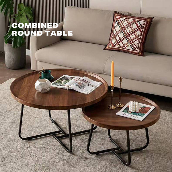 Coffee Tables Removable Set Of 2 Round Coffee Table Walnut Nesting Side End Furniture