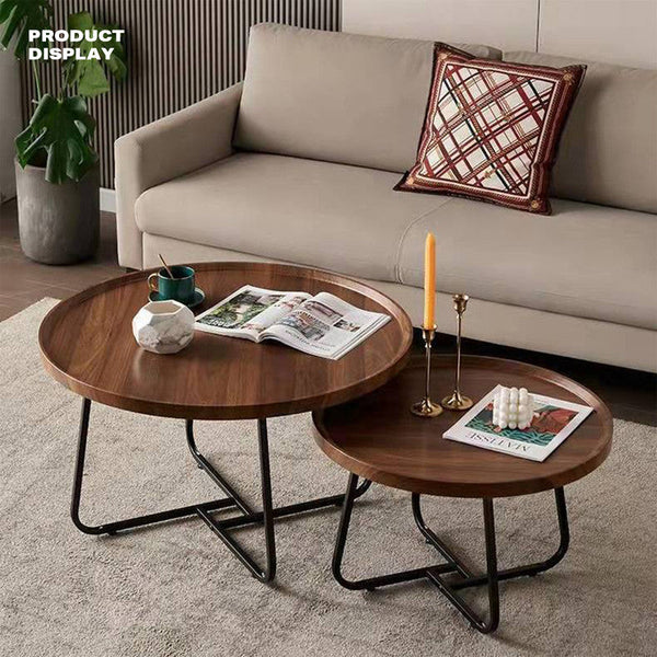 Coffee Tables Removable Set Of 2 Round Coffee Table Walnut Nesting Side End Furniture