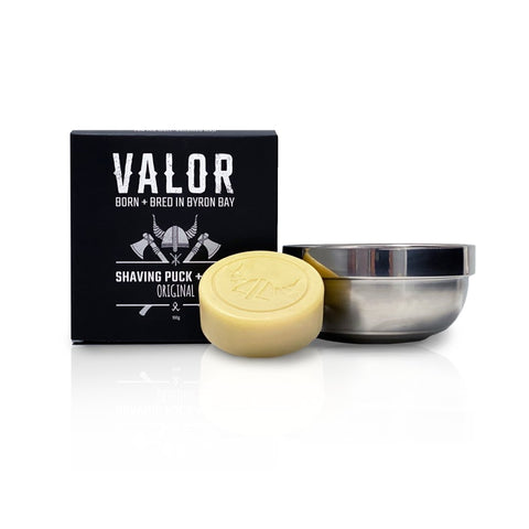 Body Soaps Shaving Soap Puck + Steel Bowl (Original) Valor Scent)