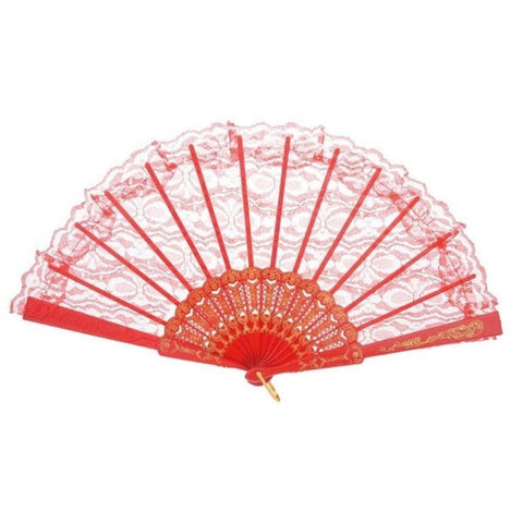 Hand Fans Lace Fan Hand Folding Wedding Party Bridal Spanish Costume Accessory Red