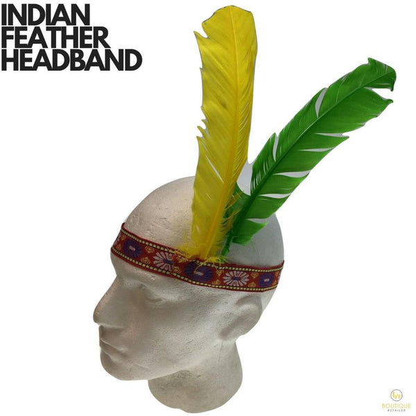 Hats Indian Two Feather Headband Headdress Fancy Dress Native American Costume Party