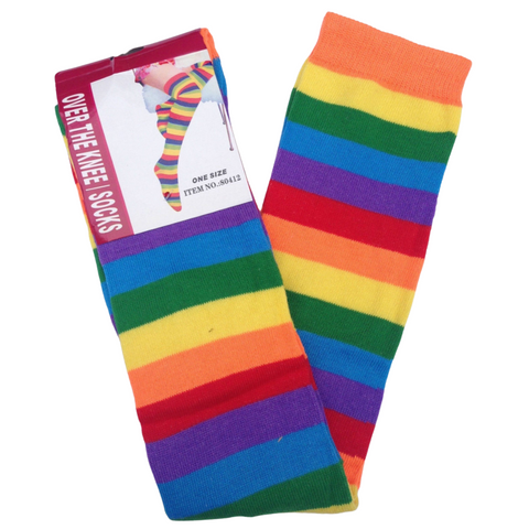 Socks Over The Knee Plain Striped High Thigh Ladies Long Womens Stripey Stocking Rainbow