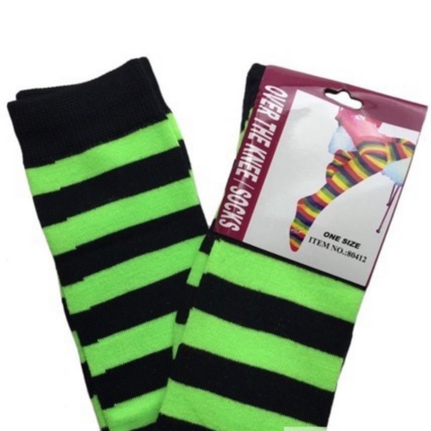 Socks Over The Knee Plain Striped High Thigh Ladies Long Womens Stripey Stocking Green Black