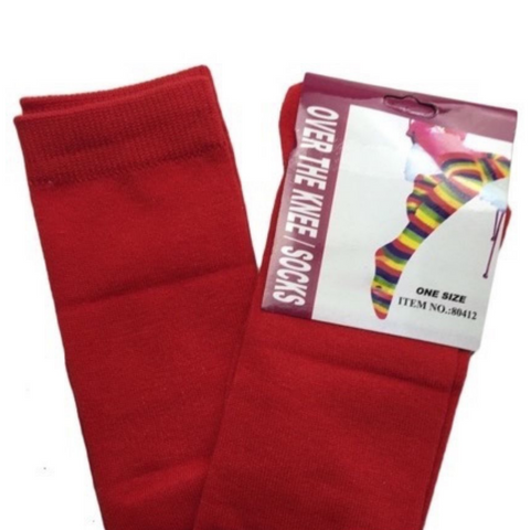 Socks Over The Knee Plain Striped High Thigh Ladies Long Womens Stripey Stocking Red