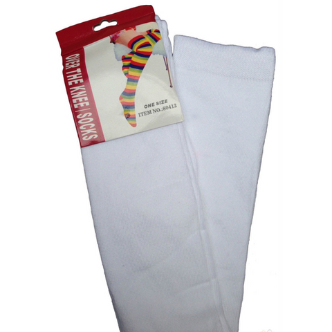 Socks Over The Knee Plain Striped High Thigh Ladies Long Womens Stripey Stocking White