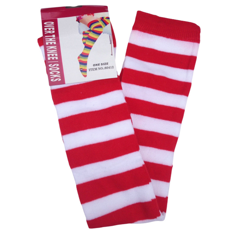 Socks Over The Knee Plain Striped High Thigh Ladies Long Womens Stripey Stocking Red White