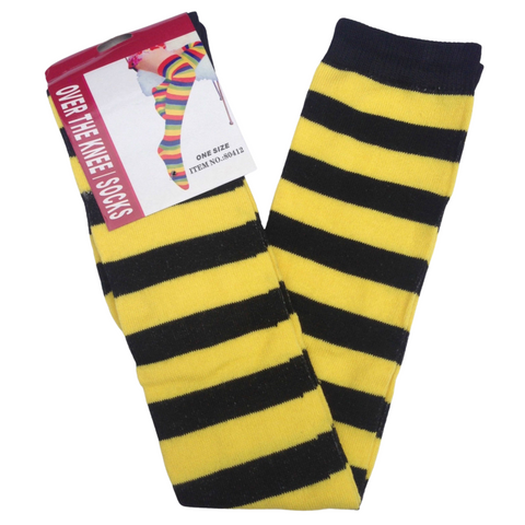 Socks Over The Knee Plain Striped High Thigh Ladies Long Womens Stripey Stocking Yellow Black