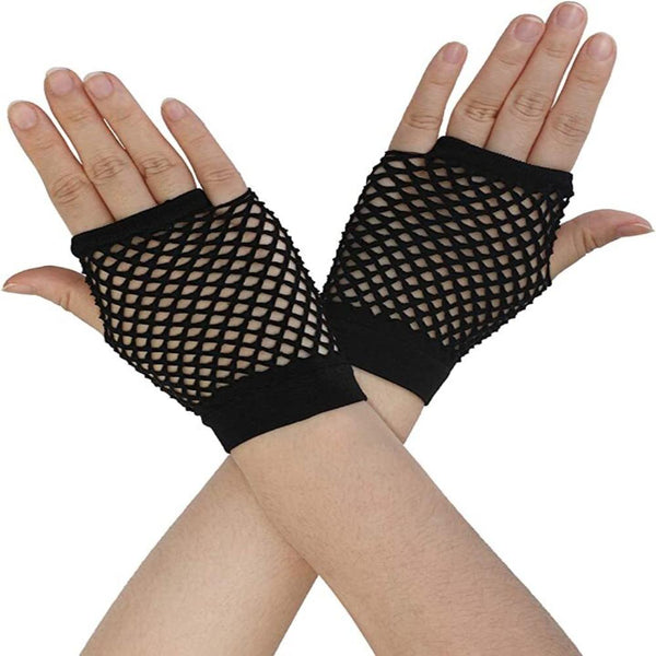 Gloves 1 Pair Fishnet Fingerless Wrist Length 70S 80S Costume Party Dance Black