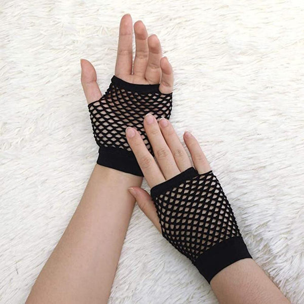 Gloves 1 Pair Fishnet Fingerless Wrist Length 70S 80S Costume Party Dance Black