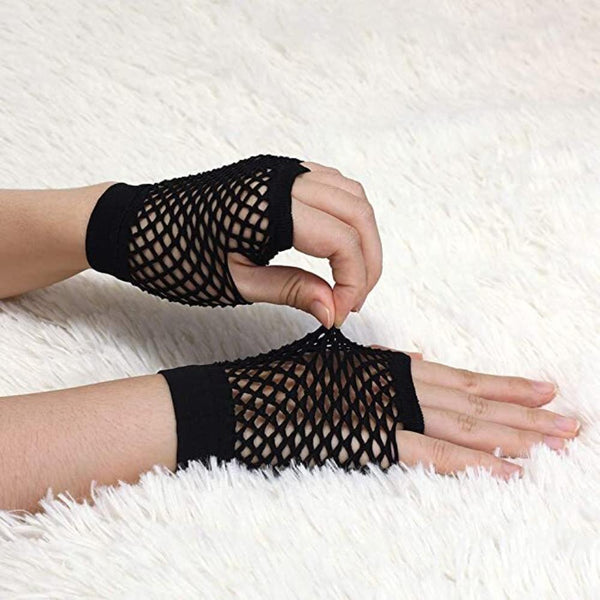 Gloves 1 Pair Fishnet Fingerless Wrist Length 70S 80S Costume Party Dance Black