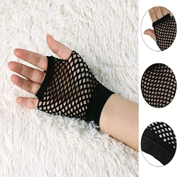 Gloves 1 Pair Fishnet Fingerless Wrist Length 70S 80S Costume Party Dance Black