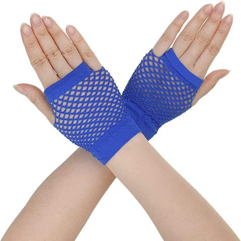 Gloves 1 Pair Fishnet Fingerless Wrist Length 70S 80S Costume Party Dance Blue