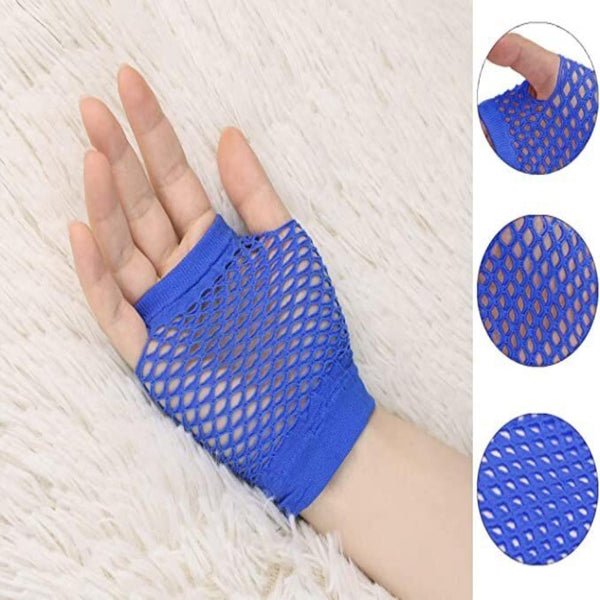 Gloves 1 Pair Fishnet Fingerless Wrist Length 70S 80S Costume Party Dance Blue