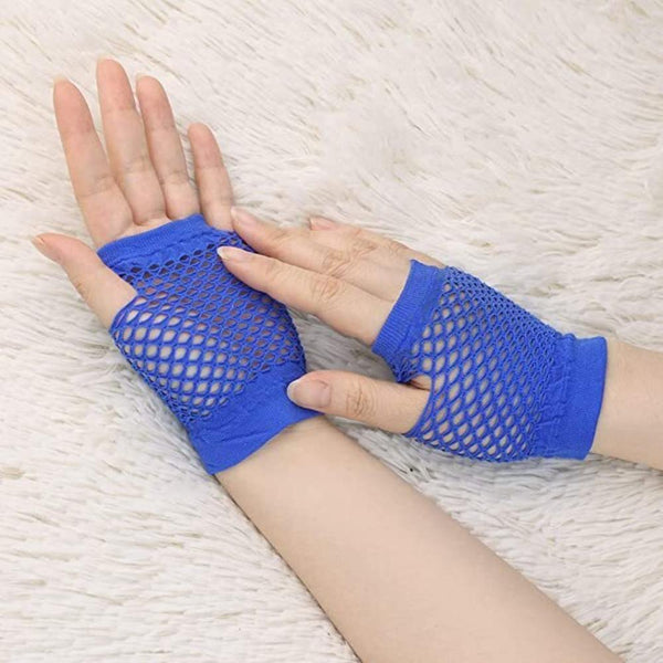 Gloves 1 Pair Fishnet Fingerless Wrist Length 70S 80S Costume Party Dance Blue