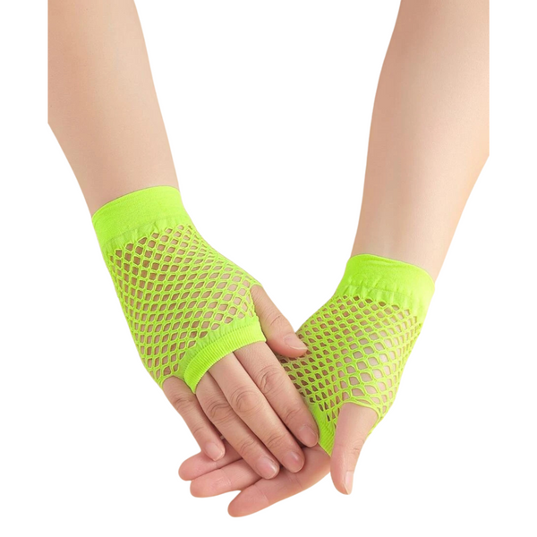 Gloves 1 Pair Fishnet Fingerless Wrist Length Costume Party Dance Fluro Yellow