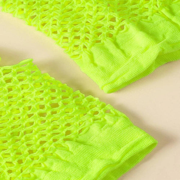 Gloves 1 Pair Fishnet Fingerless Wrist Length Costume Party Dance Fluro Yellow