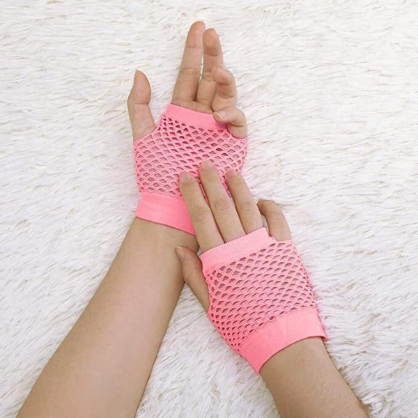 Gloves 1 Pair Fishnet Fingerless Wrist Length 70S 80S Costume Party Light Pink