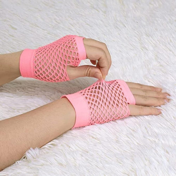 Gloves 1 Pair Fishnet Fingerless Wrist Length 70S 80S Costume Party Light Pink