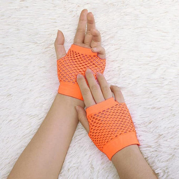 Gloves 1 Pair Fishnet Fingerless Wrist Length 70S 80S Costume Party Orange