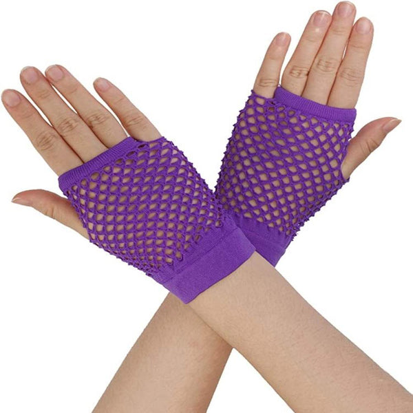 Gloves 1 Pair Fishnet Fingerless Wrist Length 70S 80S Costume Party Purple