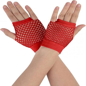 Gloves 1 Pair Fishnet Fingerless Wrist Length 70S 80S Costume Party Dance Red