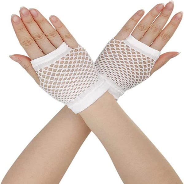 Gloves 1 Pair Fishnet Fingerless Wrist Length 70S 80S Costume Party Dance White