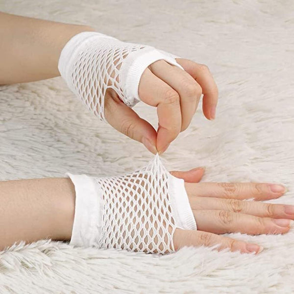 Gloves 1 Pair Fishnet Fingerless Wrist Length 70S 80S Costume Party Dance White