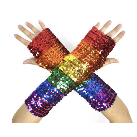 Gloves Rainbow Sequin Fingerless Mardi Gras Gay Pride Lgbt Lesbian Party