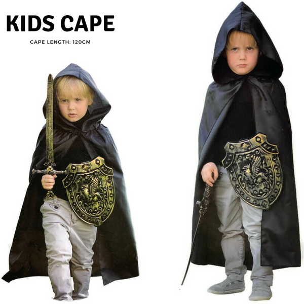 Wings Kids Cape Cloak Hooded Robe Halloween Vampire Witch Wizard 120Cm Black