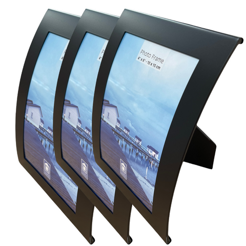 Photo Frames 3X Curve Picture Photo Frame Curved Aluminium Portrait 10Cm 15Cm (4"X6") Black