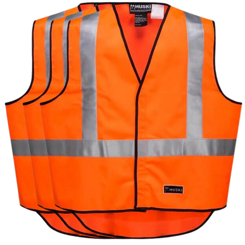 Safety & Reflective Gear Huski 3X Hi Vis Patrol Vest 3M Tape Safety Workwear High Visibility Bulk Orange