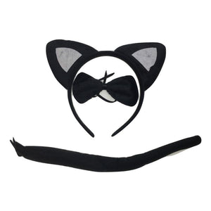 Unisex Costumes 3Pcs Set Animal Costume Dress Up Party Bow Tie Tail Ears Book Week Black Cat