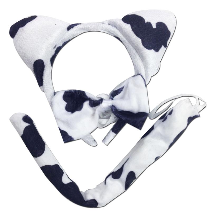 Unisex Costumes 3Pcs Set Animal Costume Dress Up Party Bow Tie Tail Ears Book Week Dairy Cattle Cow