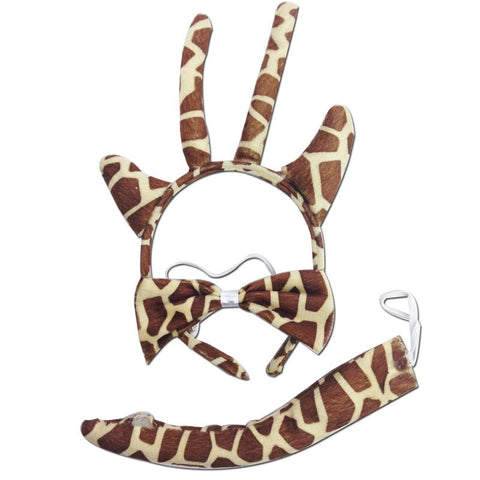 Unisex Costumes 3Pcs Set Animal Costume Dress Up Party Bow Tie Tail Ears Book Week Giraffe