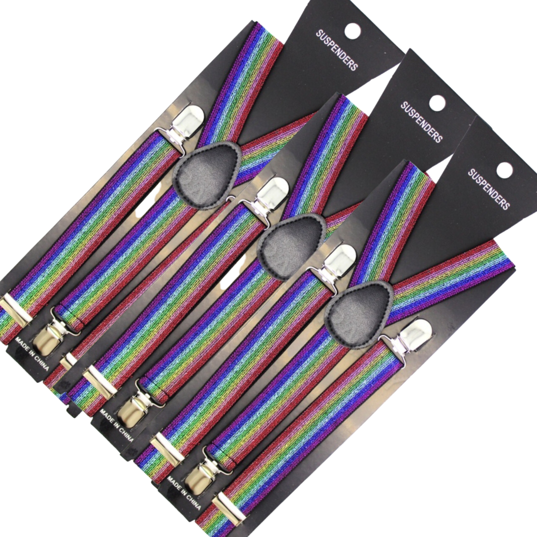 Suspenders/Braces 3X Mens Suspenders Braces Adjustable Strong Clip On Elastic Formal Wedding Slim Rainbow (Glitter)