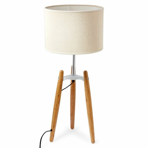 Lamps 73Cm Bamboo Tripod Table Lamp Light Modern Vintage With Beige Linen Shade