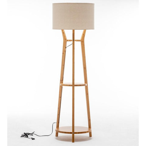 Floor Lamps 168Cm Large Bamboo Wooden Tripod Floor Lamp Light Modern Linen Shade Shelves