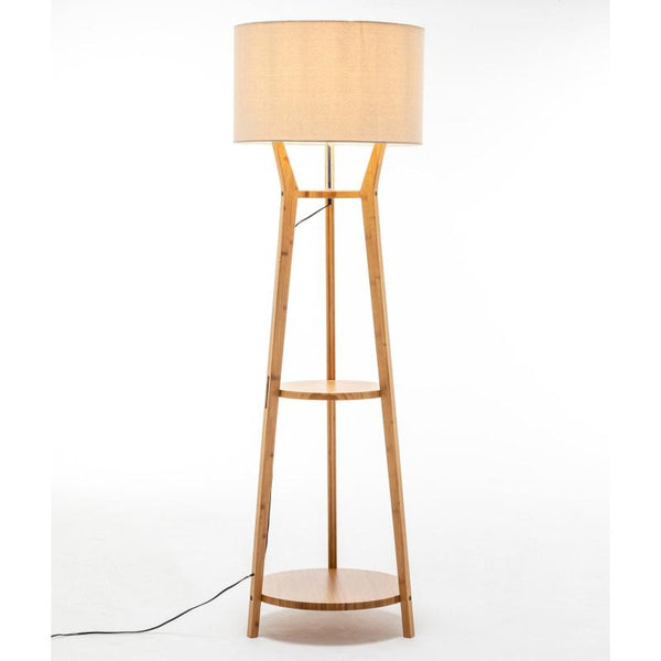 Floor Lamps 168Cm Large Bamboo Wooden Tripod Floor Lamp Light Modern Linen Shade Shelves