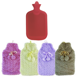 Hot Water Bottles & Covers 2L Hot Water Bottle With Hearts Fleece Cover Winter Warm Natural Rubber Bag