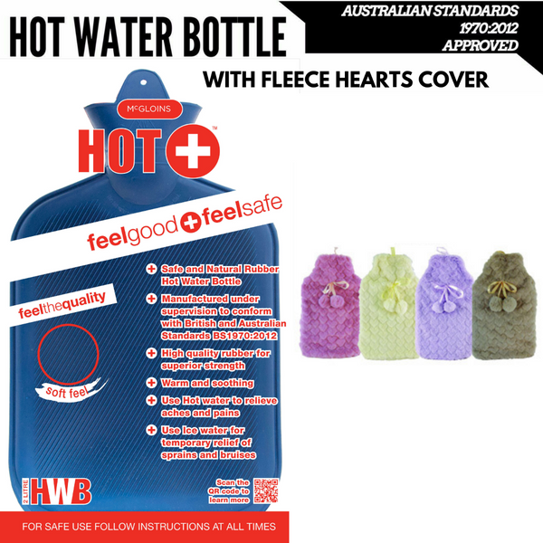 Hot Water Bottles & Covers 2L Hot Water Bottle With Hearts Fleece Cover Winter Warm Natural Rubber Bag