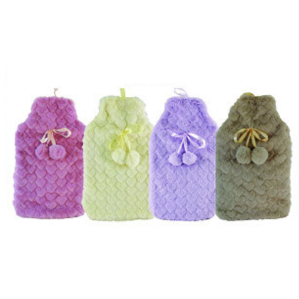 Hot Water Bottles & Covers 2L Hot Water Bottle With Hearts Fleece Cover Winter Warm Natural Rubber Bag