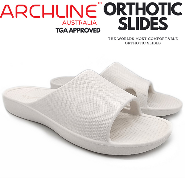 Slippers Archline Rebound Orthotic Slides Flip Flop Thongs Slip On Support White